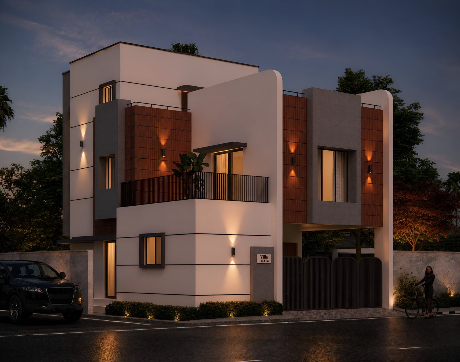 ATH Feathers — independent villa elevation at dusk